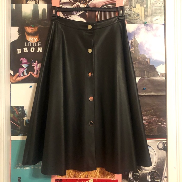 Zara Dresses & Skirts - ZARA Maxi Black Pleather Button Up Skirt